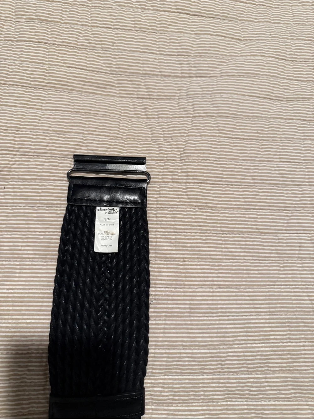 Black Braided Stretch Waist Belt with Metal Accents